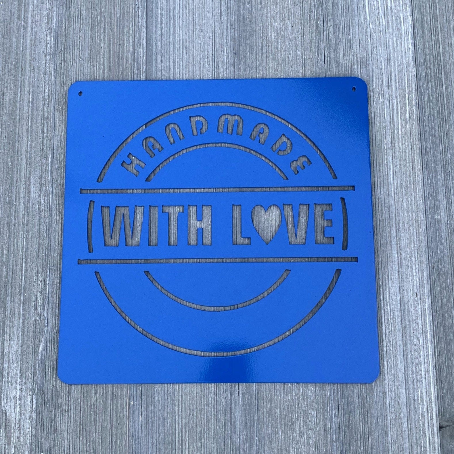 Handmade With Love Metal Sign Cutout - Powder Coated Metal Sign - 'Handmade with Love' Square Decor -