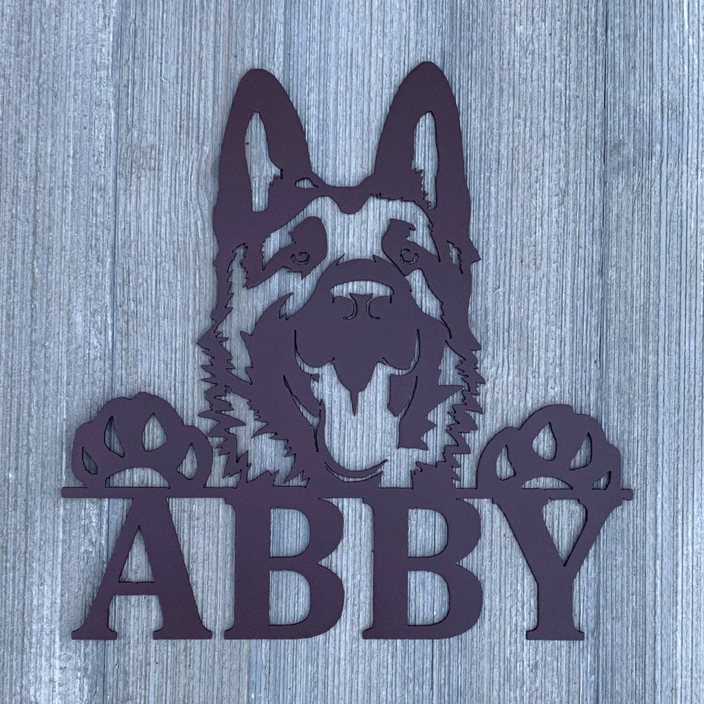 German Shepherd Metal Sign Personalized - Personalized Powder Coated Metal Sign with Name Option - Pet Name Sign - Last Name Sign