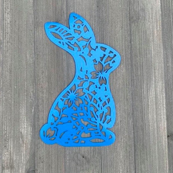 Easter Bunny Metal Sign Cutout - Bunny Shape Sign - Powder Coated Metal - Floral and Geometric Design - Rabbit Sign