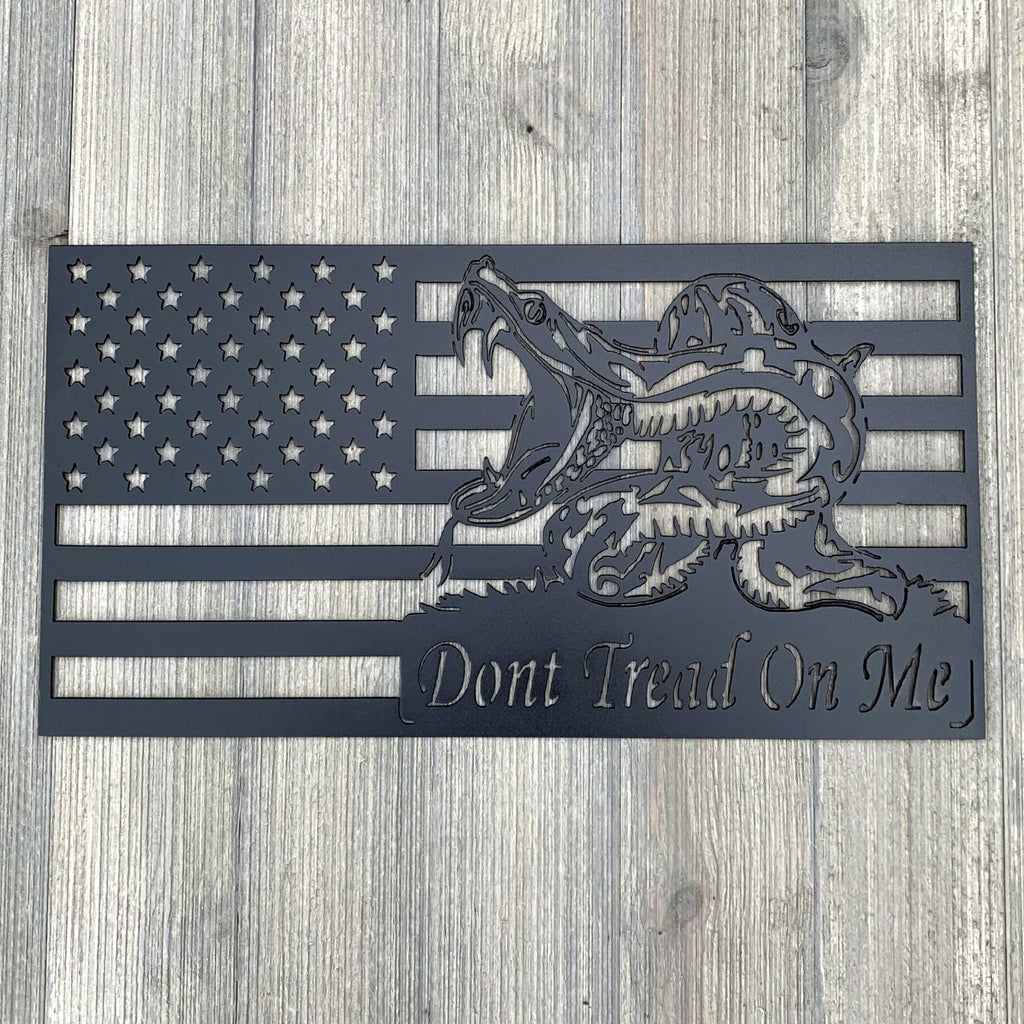 Don't Tread On Me Flag Metal Sign Cutout - American Flag with Second Amendment Snake Powder Coated Metal Sign - Patriotic Decor