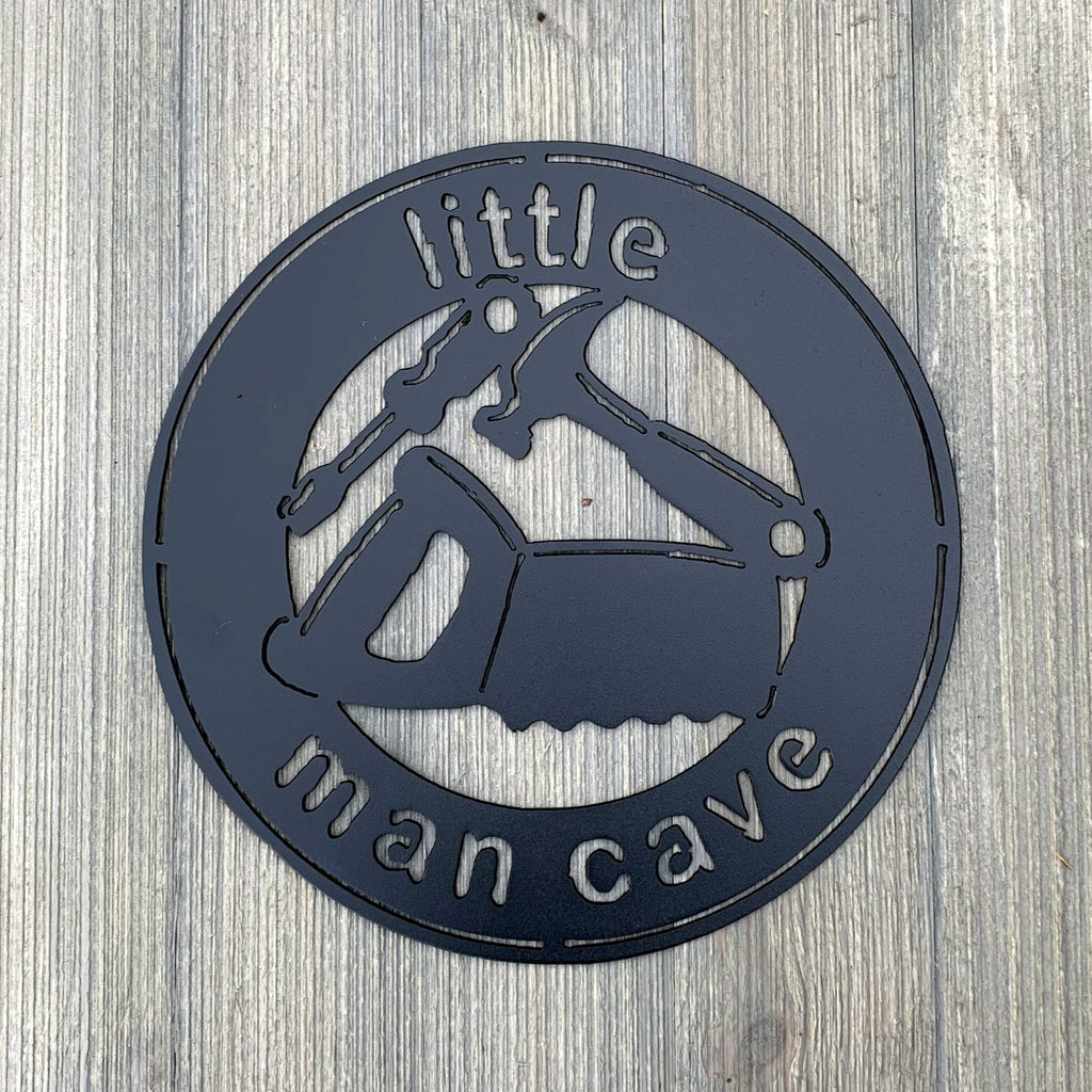 Little Man Cave Metal Sign Cutout - Little Man Cave Powder Coated Metal Sign - Hand Saw, Hammer, and Screwdriver Kids Room or Nursery Decor