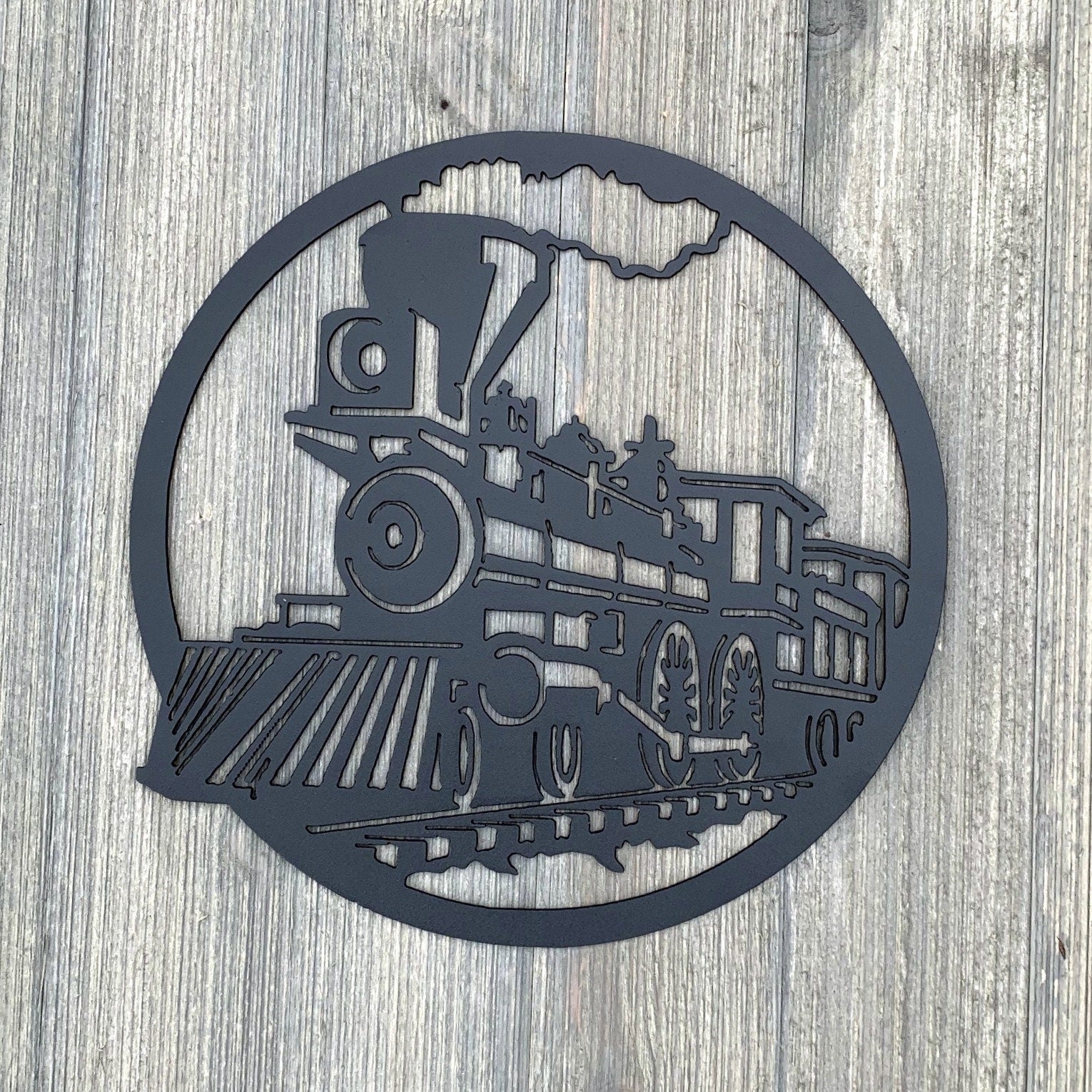 Train Metal sign cutout - Powder Coated Metal Steam Engine Train Sign - A Timeless Piece of Wall Art!
