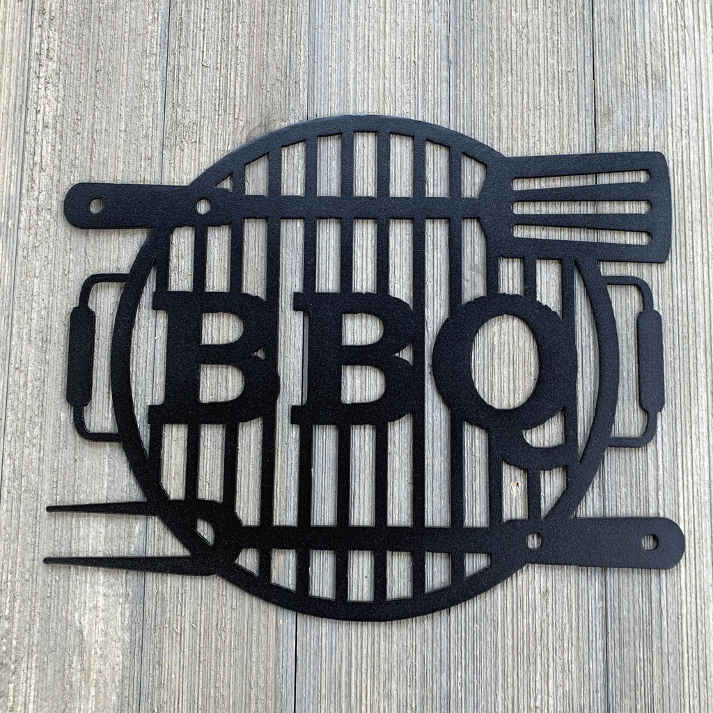 BBQ Metal Sign Cutout - BBQ Grill Powder Coated Metal Sign - Spatula and Fork Grill Decor - Patio Decor - Deck Decor