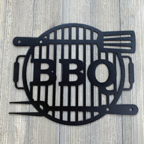 BBQ Metal Sign Cutout - BBQ Grill Powder Coated Metal Sign - Spatula and Fork Grill Decor - Patio Decor - Deck Decor