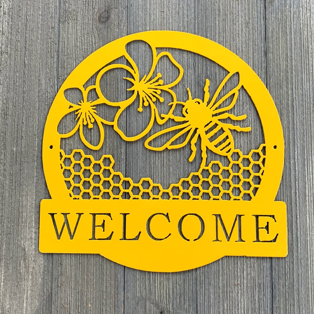 Bee Welcome Metal Sign Cutout - Welcome to the Hive Powder Coated Metal Wall Art - Bee and Nature Inspired Home Decor