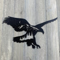 Eagle Mountain Scene Metal Sign Cutout - Powder Coated Metal Sign Featuring a Eagle with a Mountain Silhouette, Trees, Moon and Stars