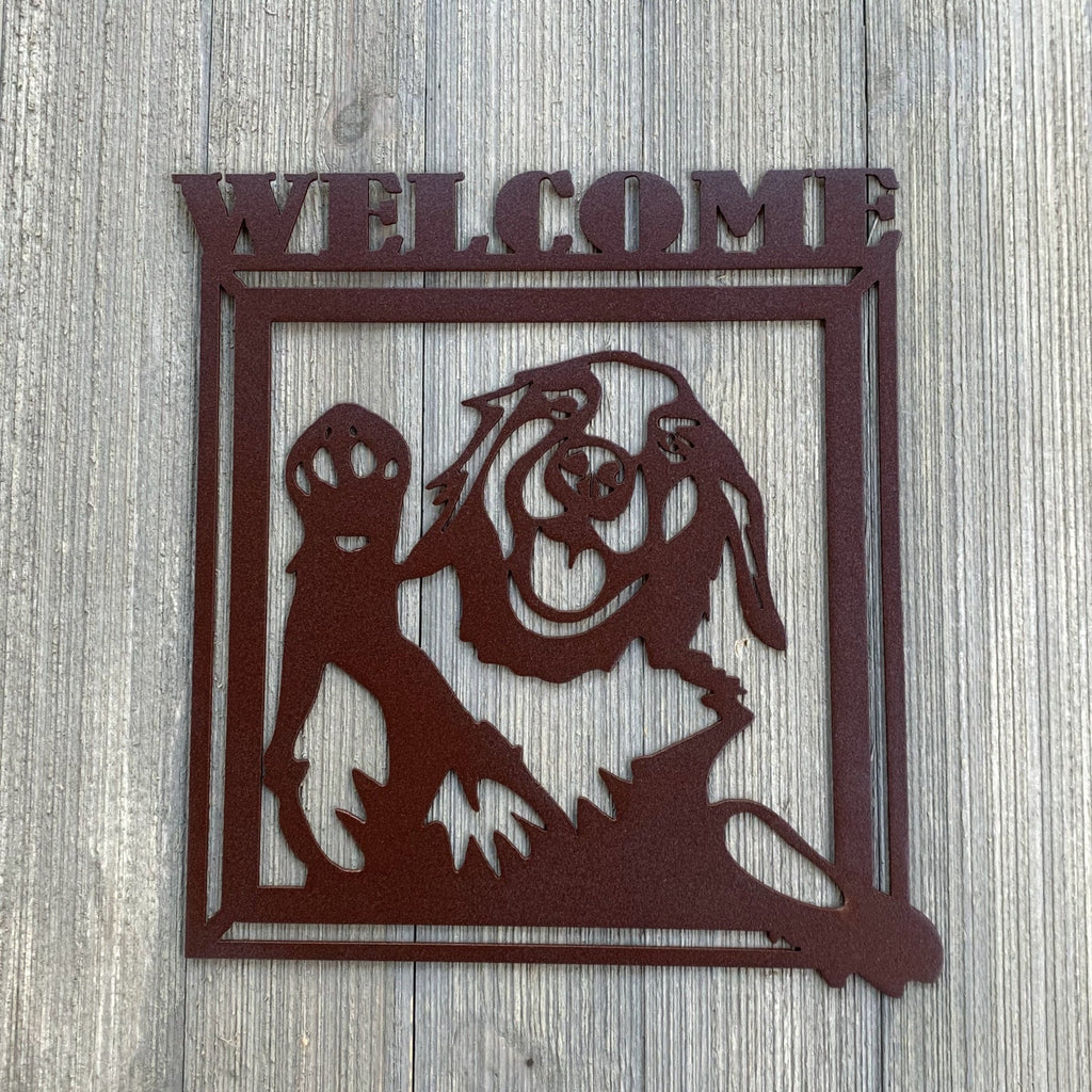 Golden Retriever Welcome Metal Sign Cutout - Welcome Goofy Golden Retriever Powder Coated Metal Wall Art - Dog Lover Home Decor