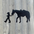 Girl Leading Horse Metal Sign Cutout - Kid Cowgirl Leading Horse Metal Sign - Western Home Decor - Horse Lover Gift - Durable