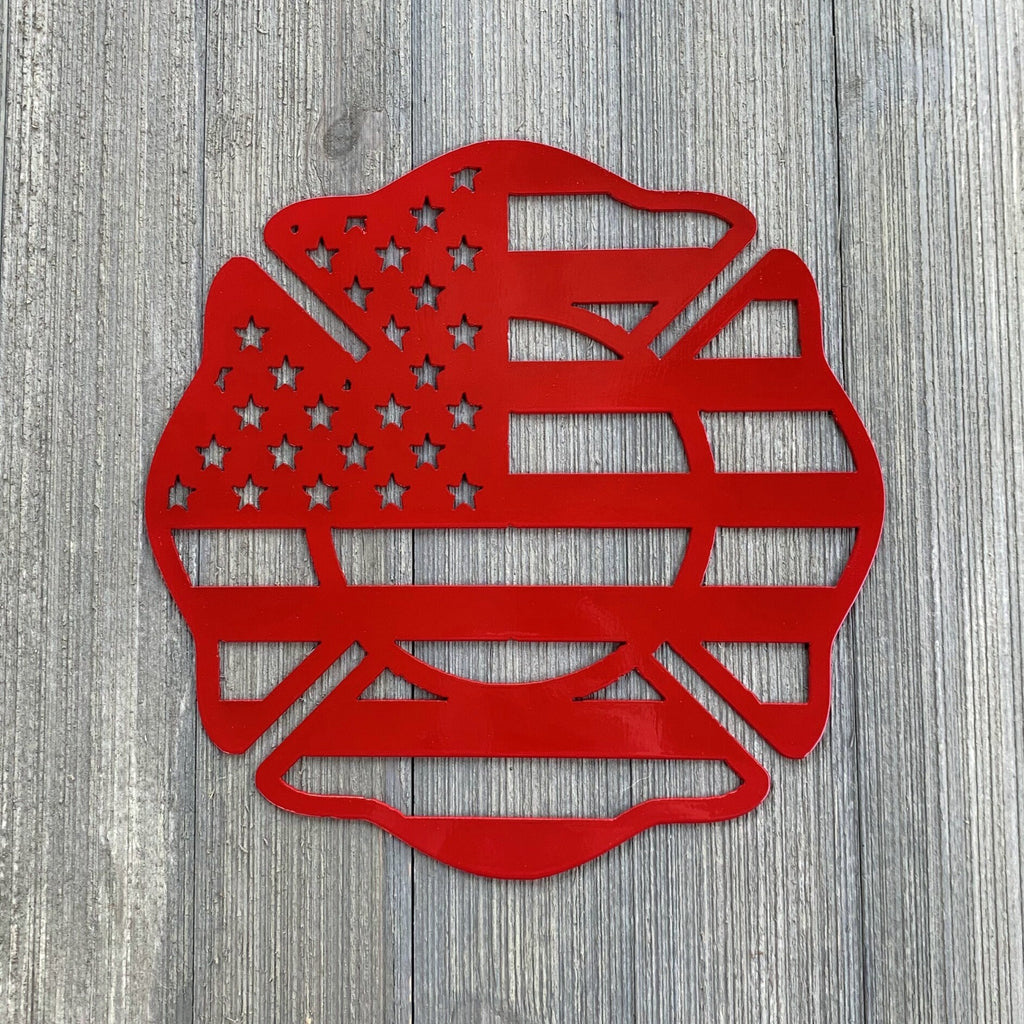 Firefighter Maltese Cross Metal Sign Cutout - USA Flag Firefighter Maltese Cross Metal Sign - Powder Coated Wall Art - Gift for Firefighter