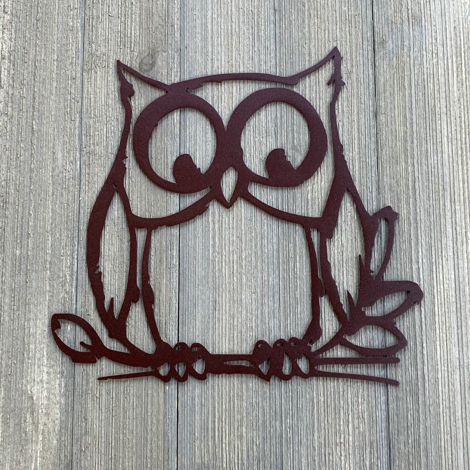 Owl Metal Sign Cutout -Bring the Wisdom and Beauty of the Owl into Your Home: Powder Coated Metal Sign Featuring a Cute Owl on a Tree Branch