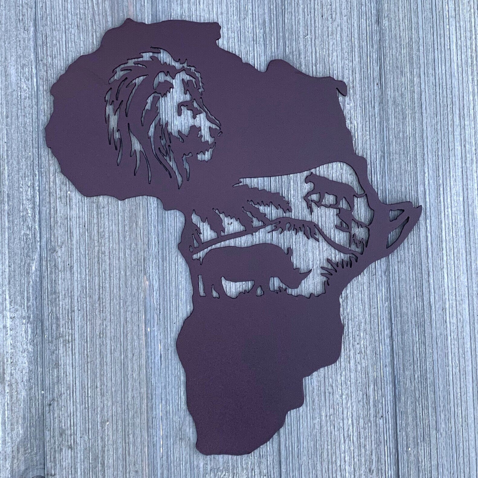 Africa Scene Metal Sign Cutout - Bring the Wilds of Africa to Your Home: Powder Coated Metal Sign - Iconic Shapes of Africa and Its Wildlife