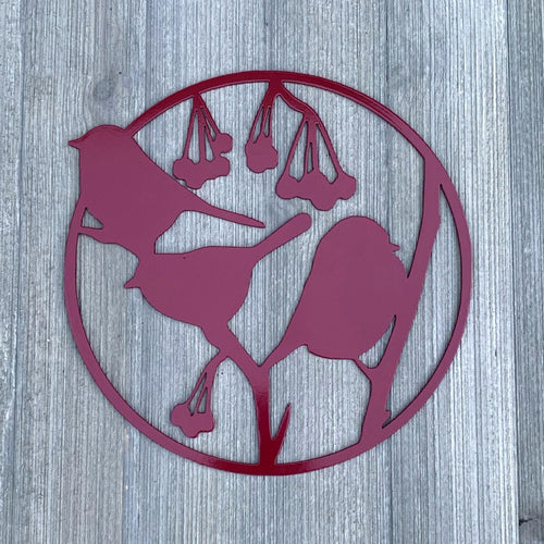 Birds And Cherries Metal Sign Cutout - Charming Bird and Cherry Branch Powder Coated Metal Sign - A Delightful Addition to Any Space!