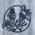 Birds And Flowers Metal Sign Cutout - Two Birds on a Branch: A Stunning Powder Coated Metal Sign for Any Home or Business