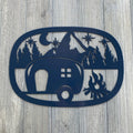 Camper Scene Metal Sign Cutout -Vintage RV Night: A Powder Coated Metal Sign Featuring a Nostalgic Scene