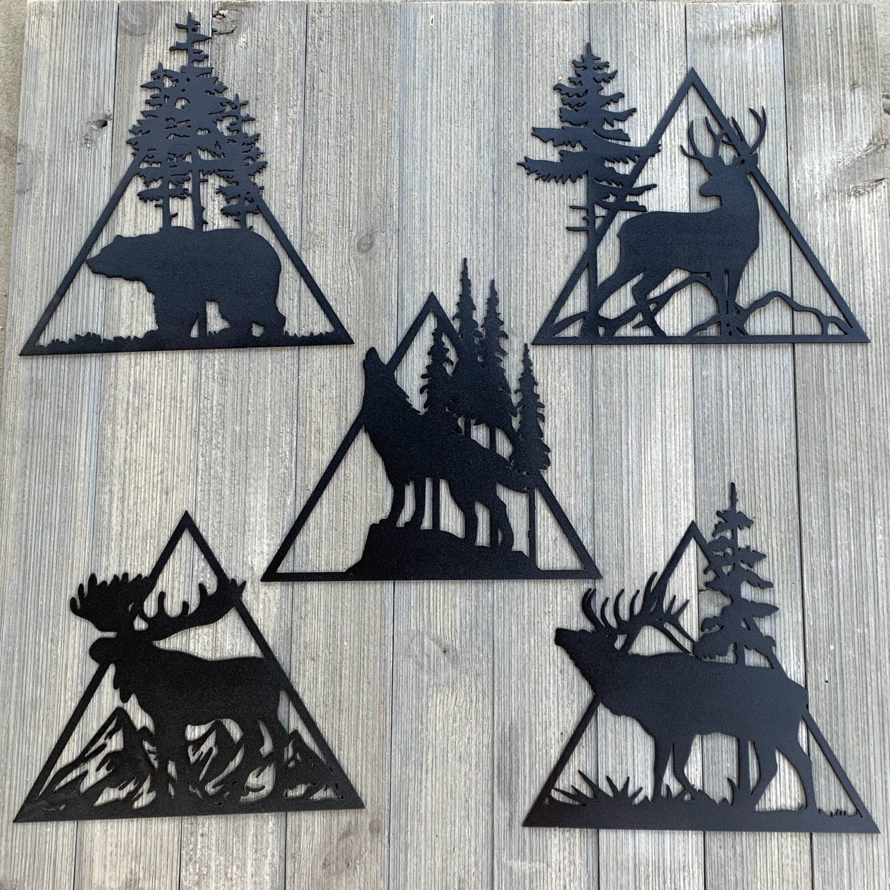 Animal Scene Metal Sign Cutouts - Powder Coated Metal Wilderness Scene Signs - A Stunning and Majestic 5 Pack Addition to Your Home Decor!