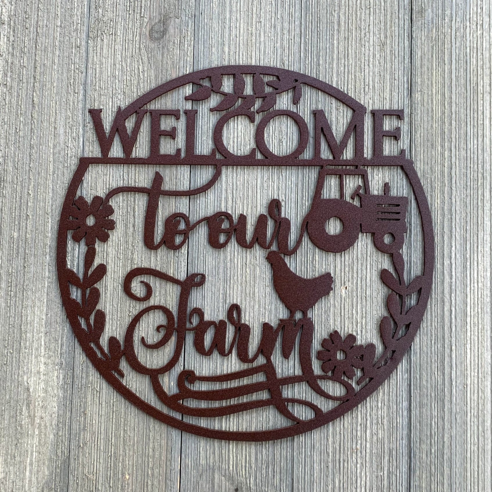 Welcome to Our Farm Metal Sign Cutout - Welcome to the Farm Powder Coated Metal Wall Art - Farmhouse Home Decor