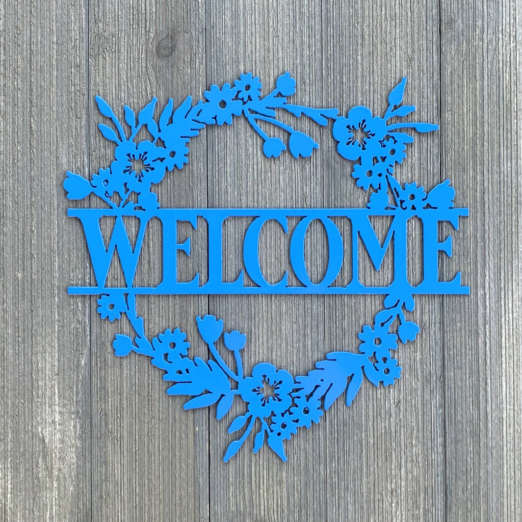 Welcome Wreath Metal Sign Cutout - Welcome Wreath Powder Coated Metal Wall Art - Floral Home Decor