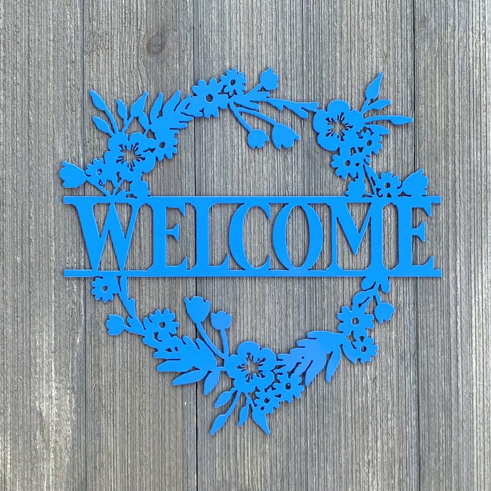 Welcome Wreath Metal Sign Cutout - Welcome Wreath Powder Coated Metal Wall Art - Floral Home Decor