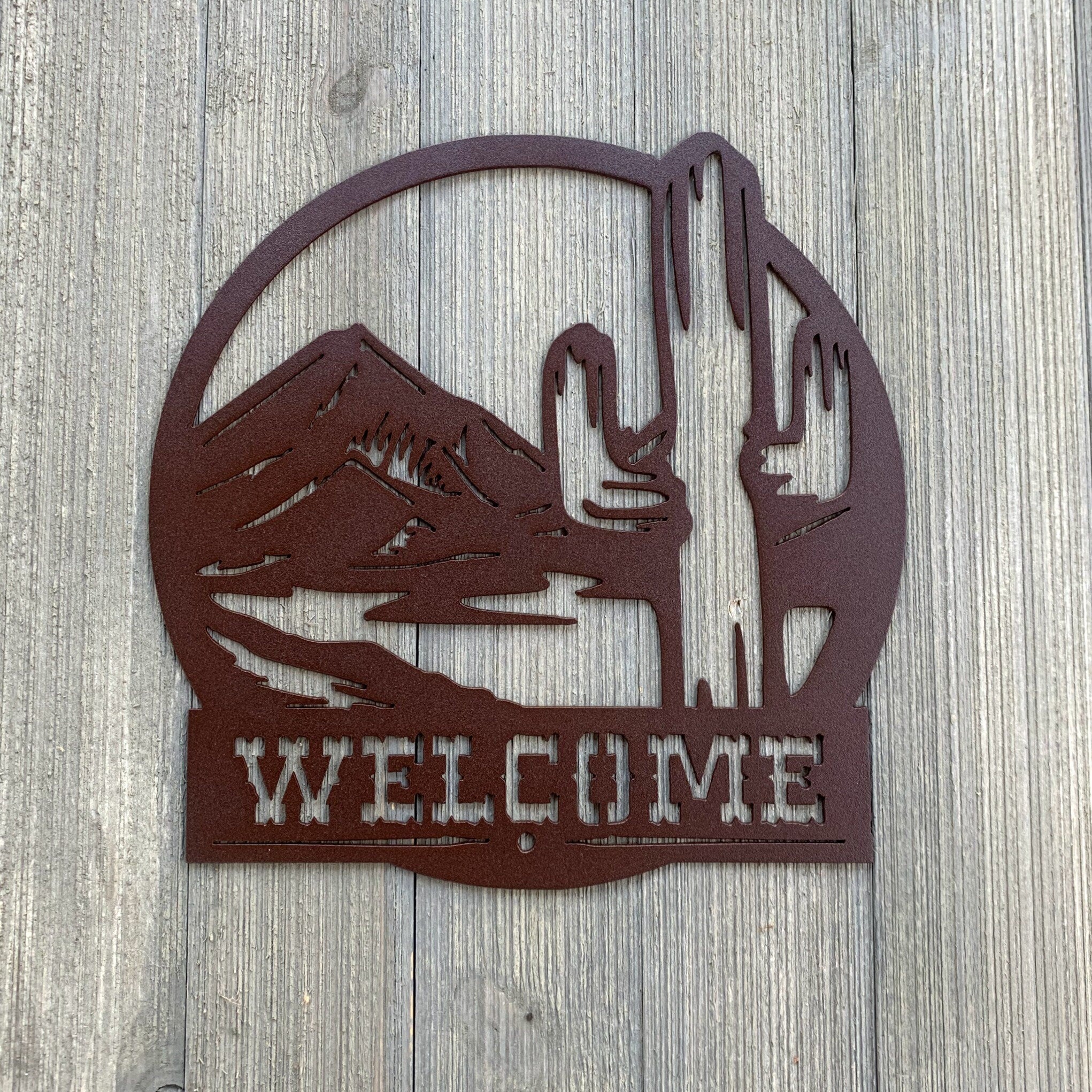 Cactus Welcome Metal Sign Cutout - Welcome to the Desert Powder Coated Metal Wall Art - Nature Inspired Home Decor