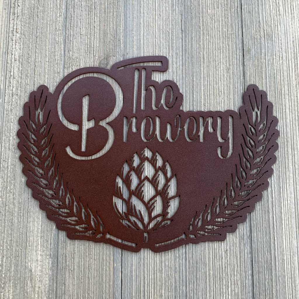 The Brewery Metal Sign Cutout - Powder Coated Metal Sign - Wheat and Beer Decor - Patio Decor - Deck Decor - Bar Sign