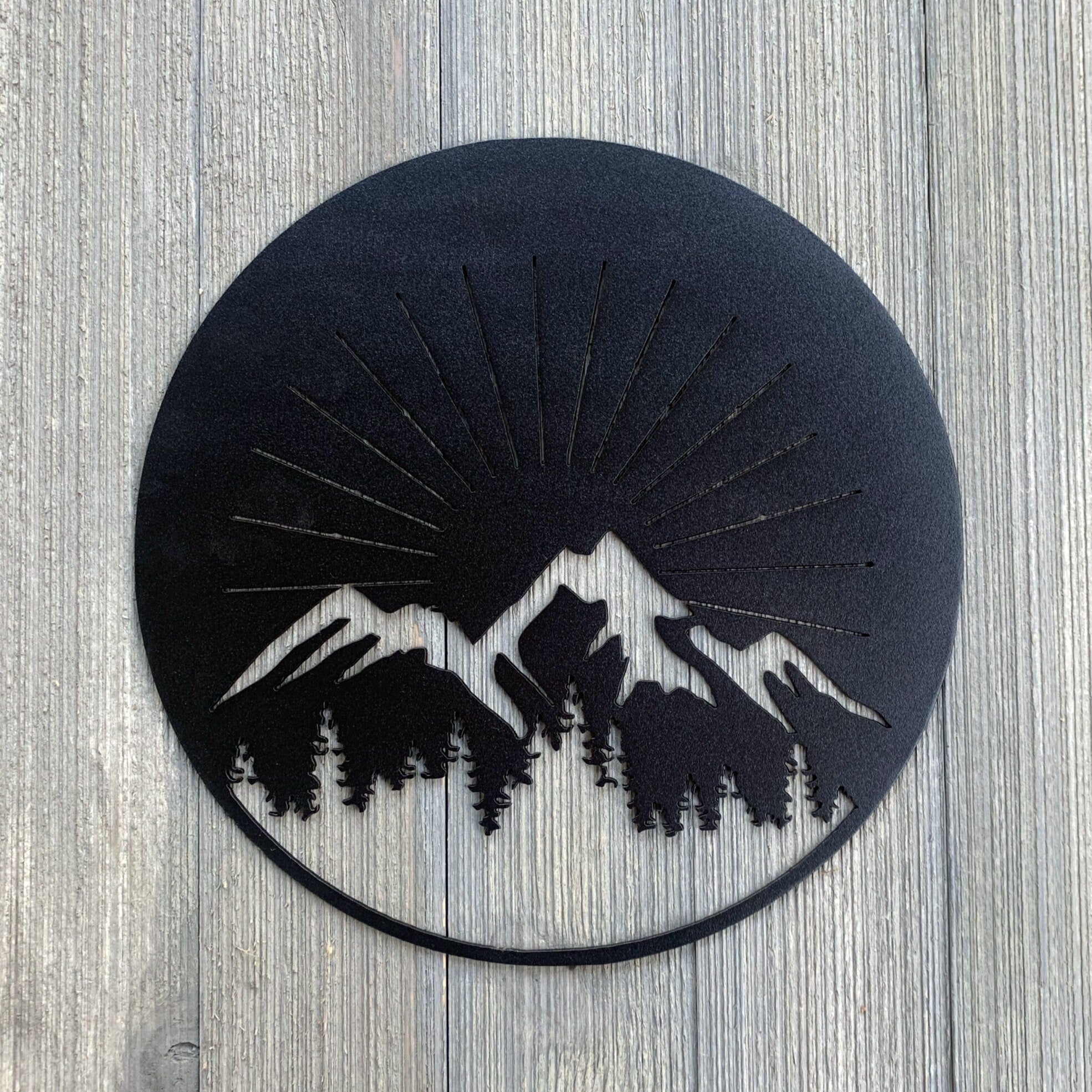 Mountain Scene Circle Metal Sign Cutout -Powder Coated Metal Mountain and Tree Scene Sign -A Stunning, Majestic Addition to Your Home Decor!