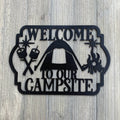Welcome to Our Campsite Metal Sign Cutout - Campfire Welcome Sign - Powder Coated Metal - Welcome to Our Campsite Decor