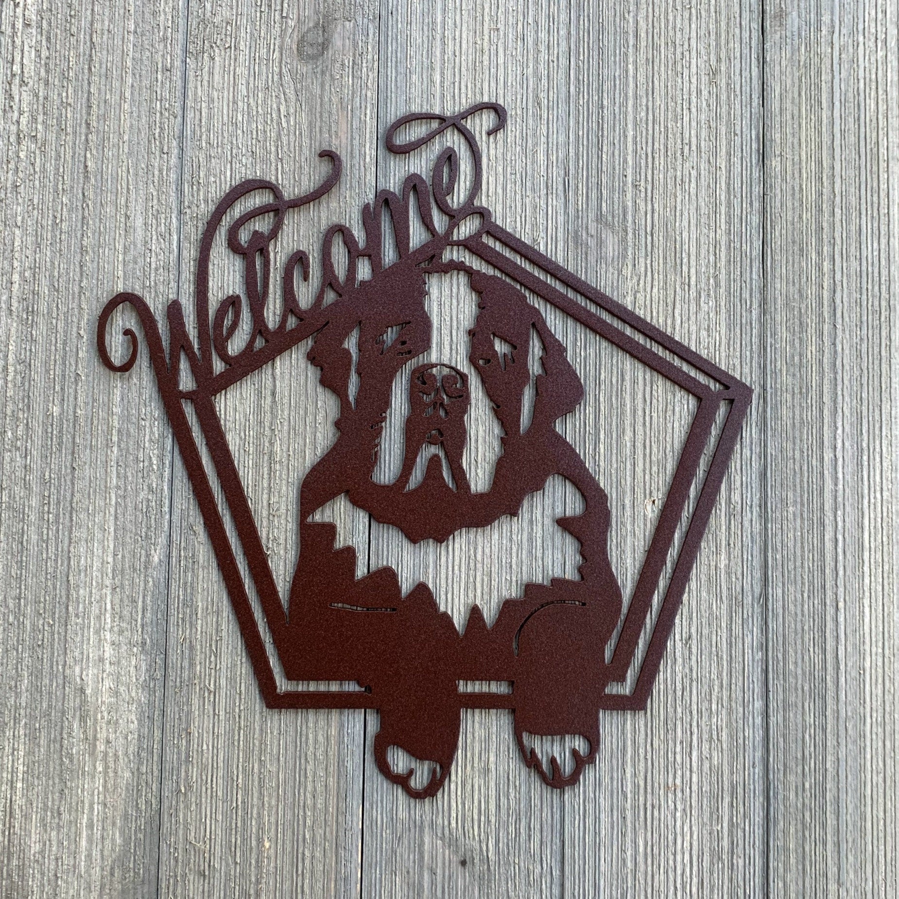 St Bernard Welcome Metal Sign Cutout - Welcome St Bernard Powder Coated Metal Wall Art - Dog Lover Home Decor