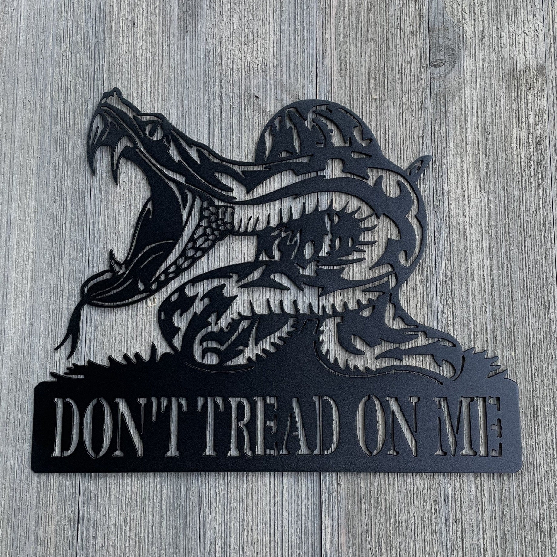 Don't Tread On Me Snake Metal Sign Cutout - Patriotic "Don't Tread on Me" Snake Second Amendment Powder Coated Metal Sign