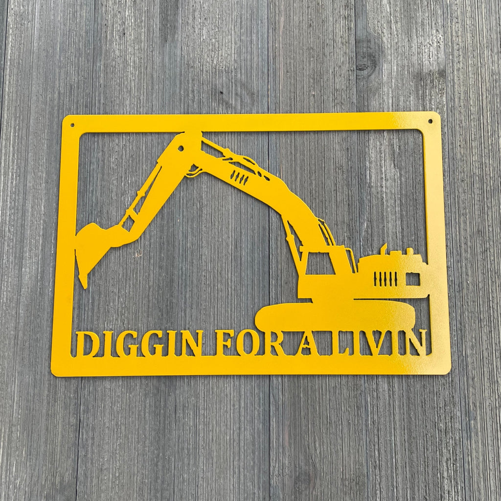 Excavator Metal Sign Cutout - Industrial Home Decor - Heavy Machinery Enthusiast Gift
