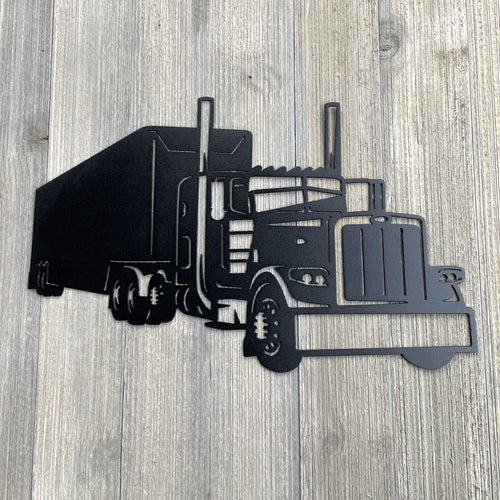 18 Wheeler Metal Sign Cutout - Semi Truck and Trailer Powder Coated Metal Sign - Realistic Design for Truck Enthusiasts -Tractor and Trailer