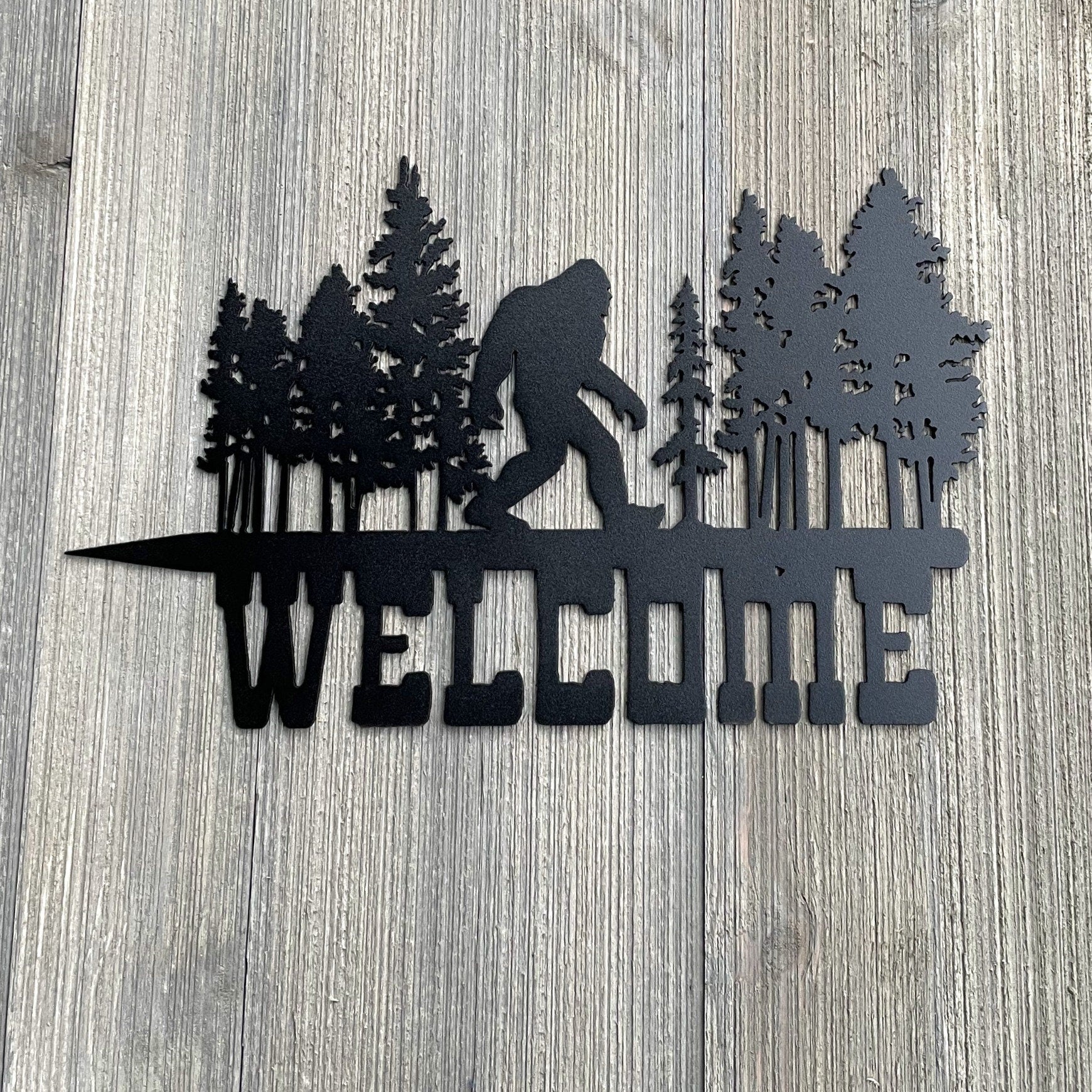 Bigfoot Welcome Metal Tree Stake - elcome Bigfoot Powder Coated Metal Tree Stake - Nature Inspired Home Decor