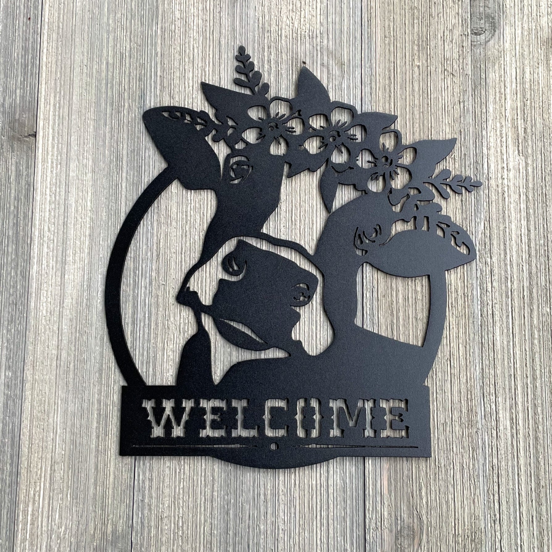 Cow Welcome Metal Sign Cutout - Welcome Cow Powder Coated Metal Wall Art - Farmhouse Home Decor