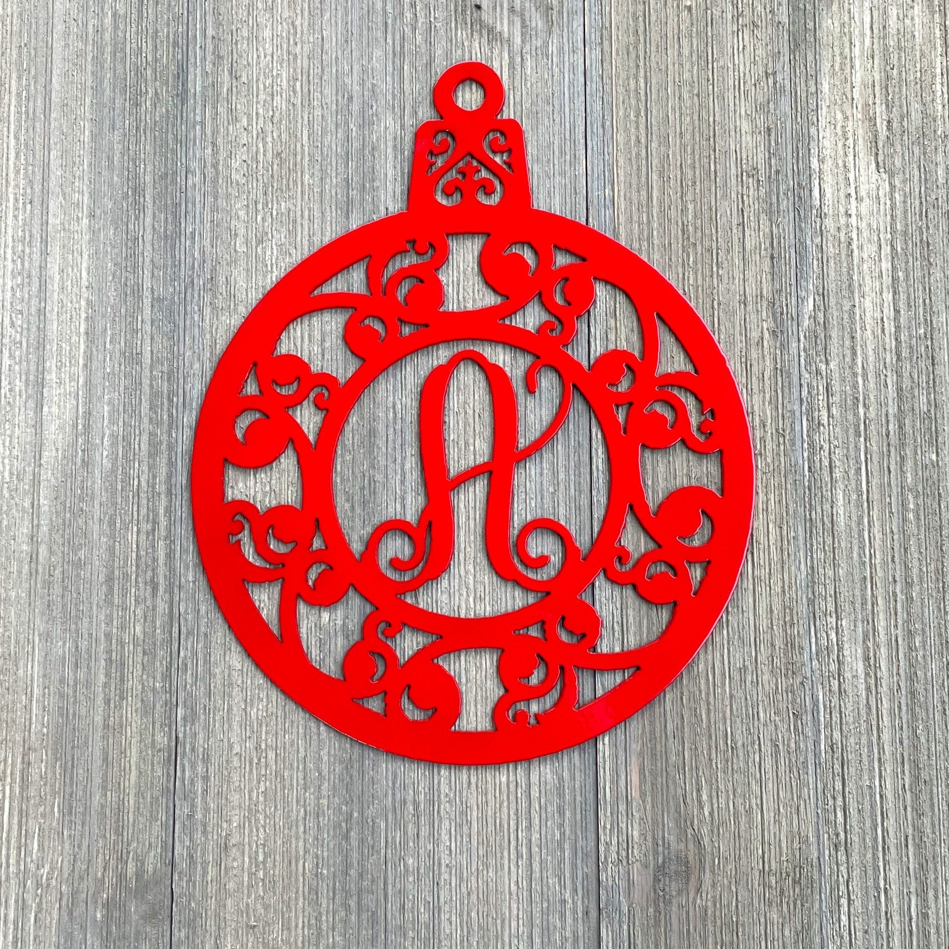 Letter Christmas Ornament Metal Sign Cutout (All Letters Available) - Personalized Ornament Metal Sign - Powder Coated for Durability