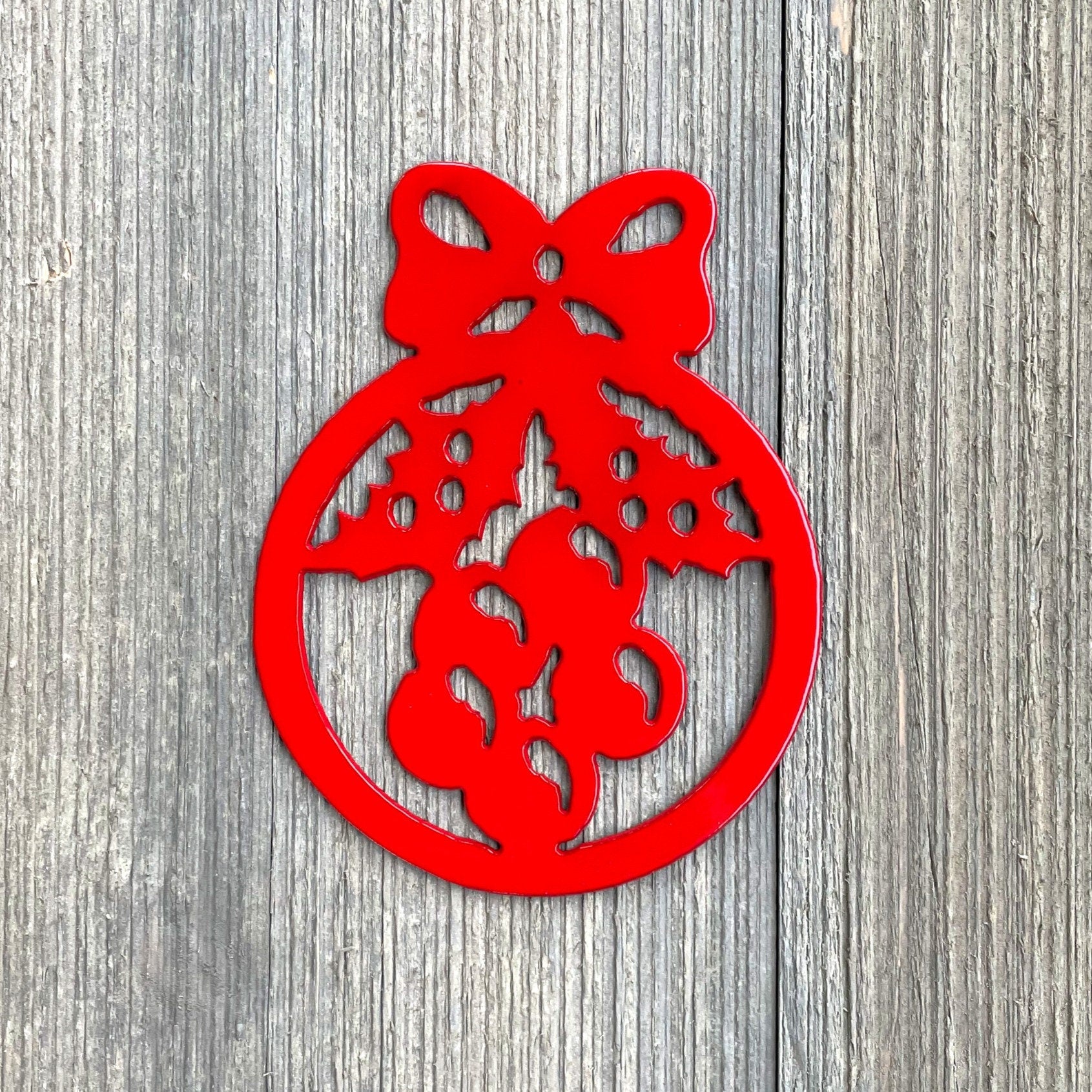 Christmas Ornament Metal Sign Cutout - Powder Coated Metal Ornament - Mistletoe or Candle Design