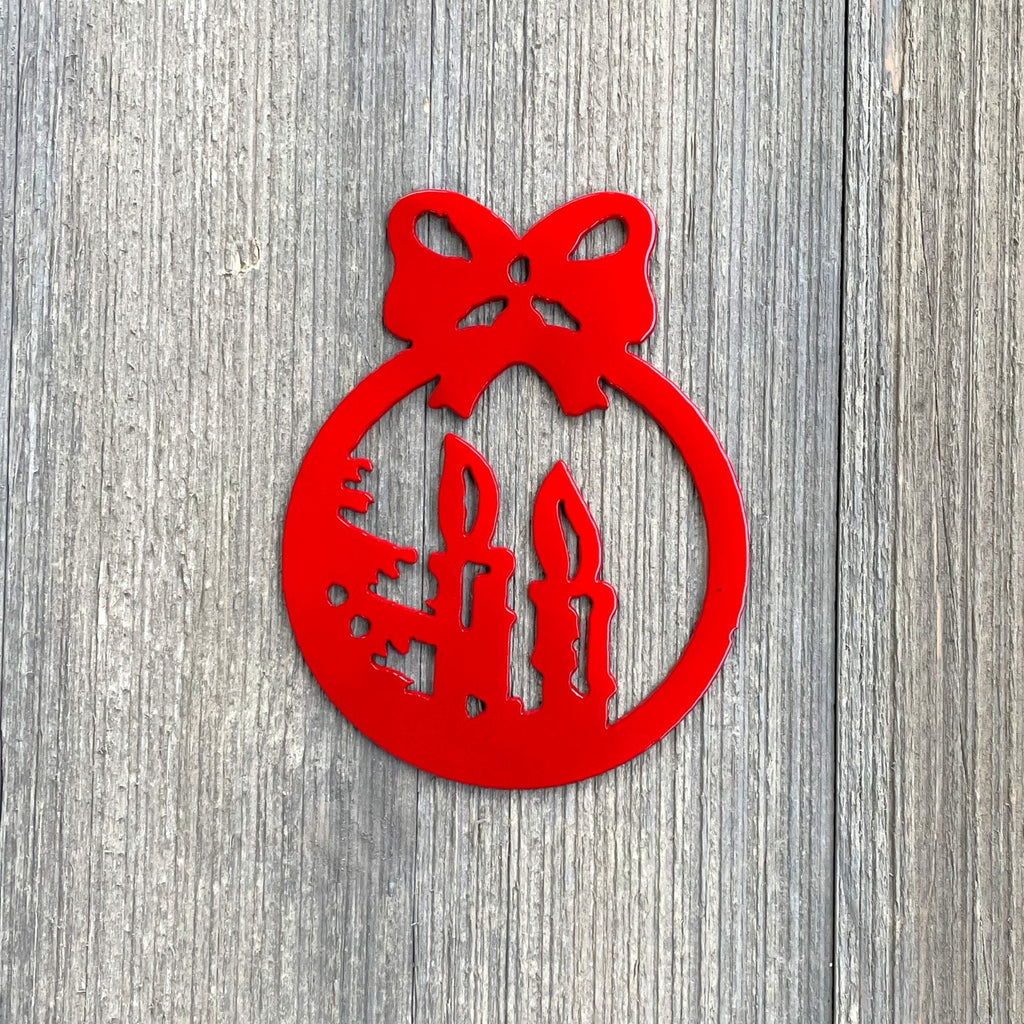 Christmas Ornament Metal Sign Cutout - Powder Coated Metal Ornament - Mistletoe or Candle Design