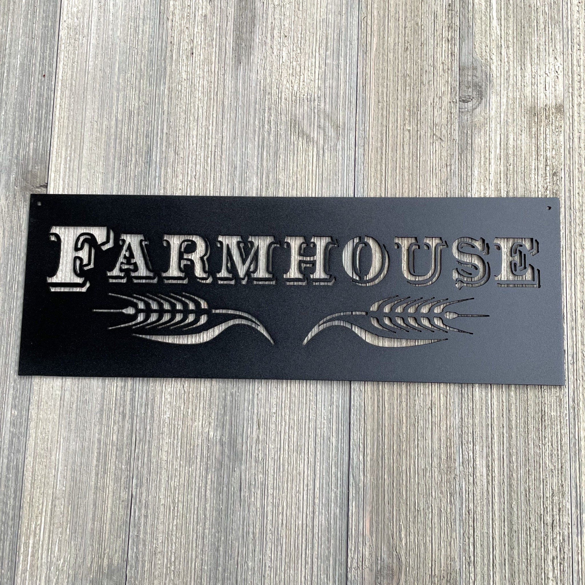 Farmhouse Metal Sign Cutout - Powder Coated Farmhouse Metal Sign with Wheat Design