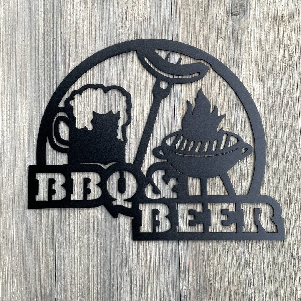 BBQ & Beer Metal Sign Cutout - Powdercoated Sign for Your Outdoor Kitchen - Patio Decor - Deck Decor - BBQ Sign