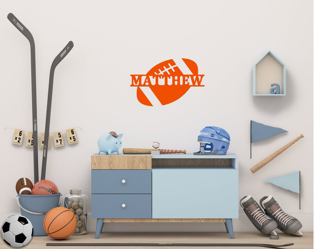 Football Name Monogram Metal Sign Cutout - Custom Football Sign - Personalized Powder Coated Metal Name Sign for Football Fans
