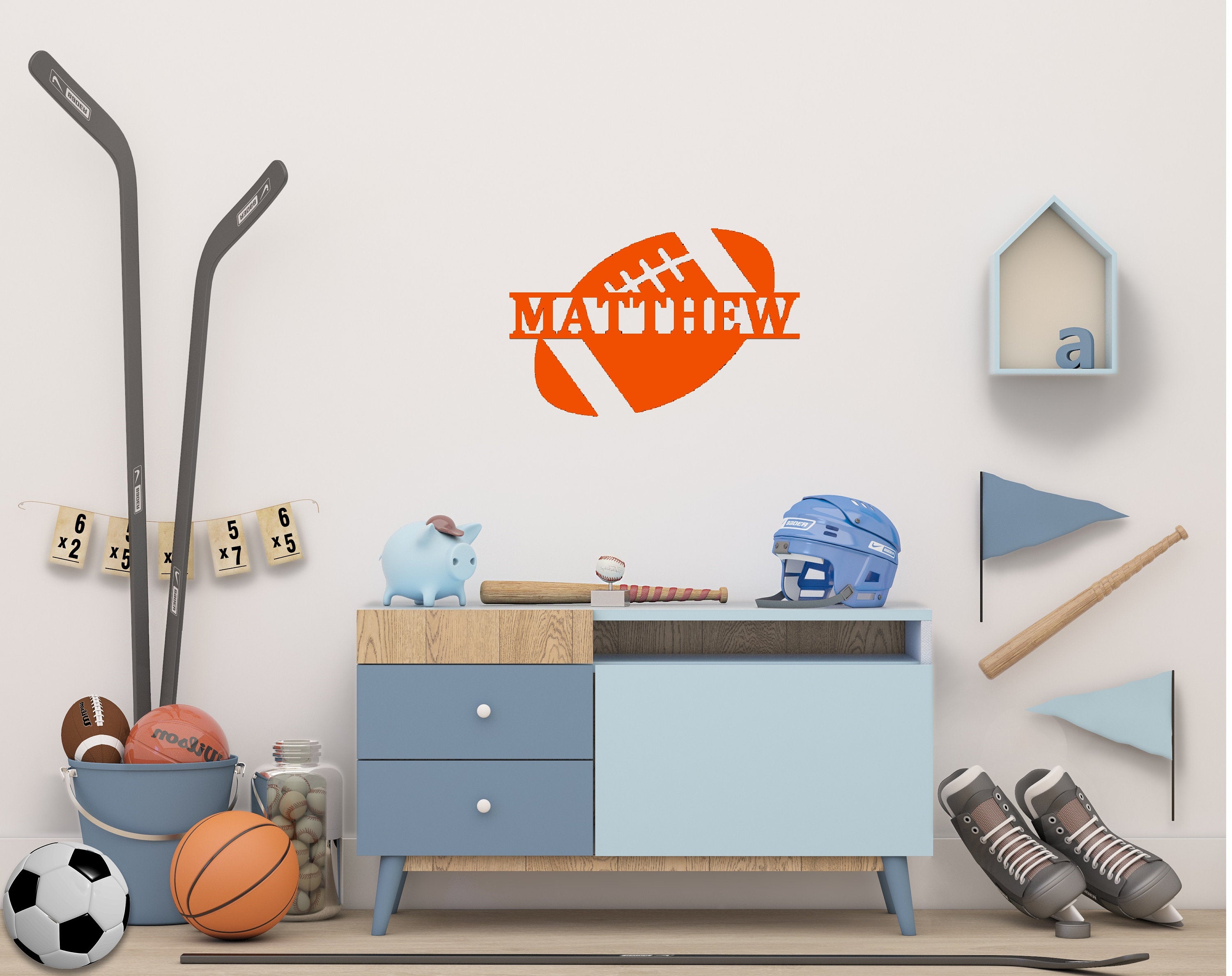 Football Name Monogram Metal Sign Cutout - Custom Football Sign - Personalized Powder Coated Metal Name Sign for Football Fans