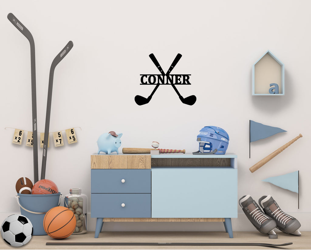 Golf Monogram Metal Sign Cutout - Custom Golf Sign - Personalized Powder Coated Metal Name Sign with Golf Club Design - Golf Name Sign