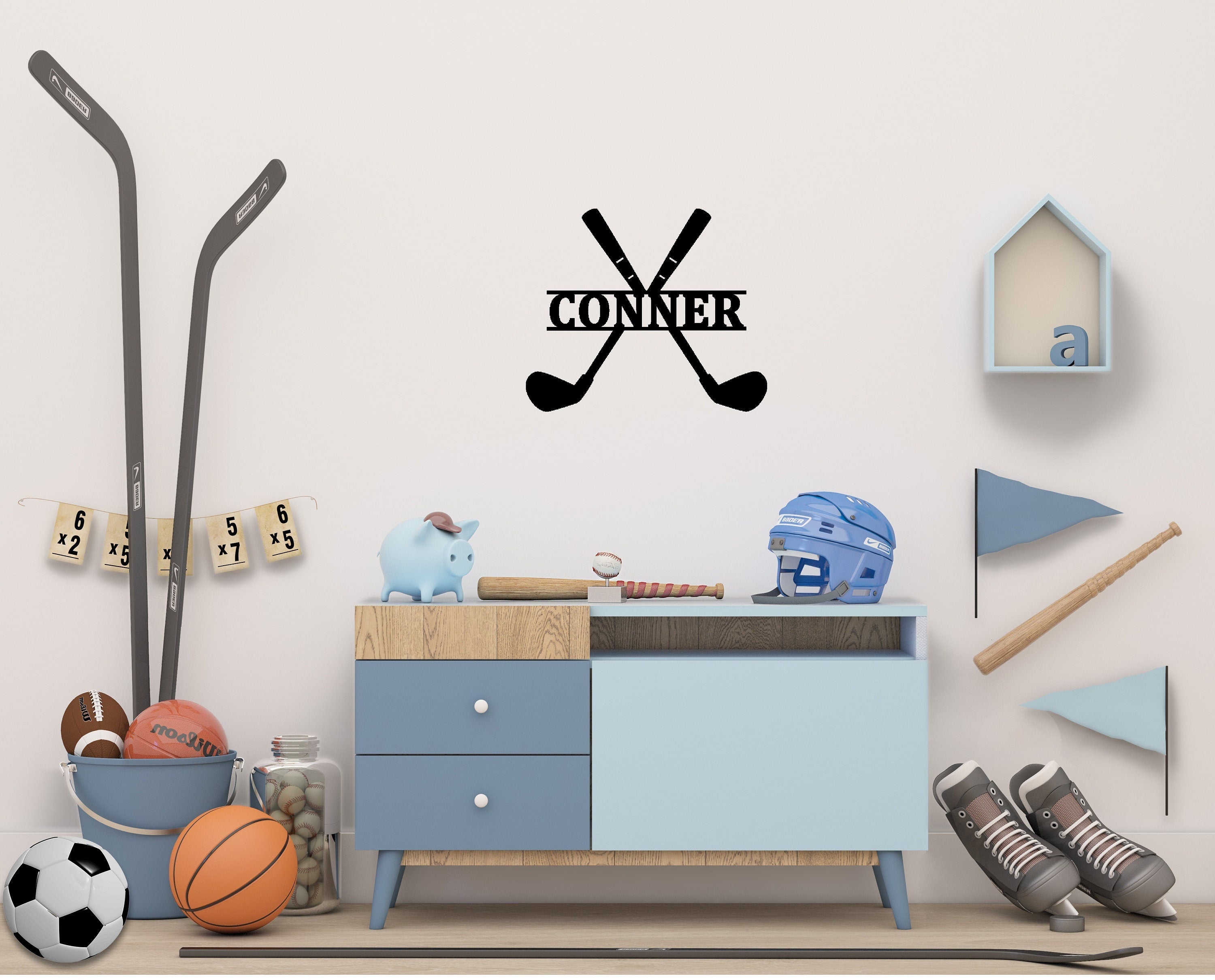 Golf Monogram Metal Sign Cutout - Custom Golf Sign - Personalized Powder Coated Metal Name Sign with Golf Club Design - Golf Name Sign