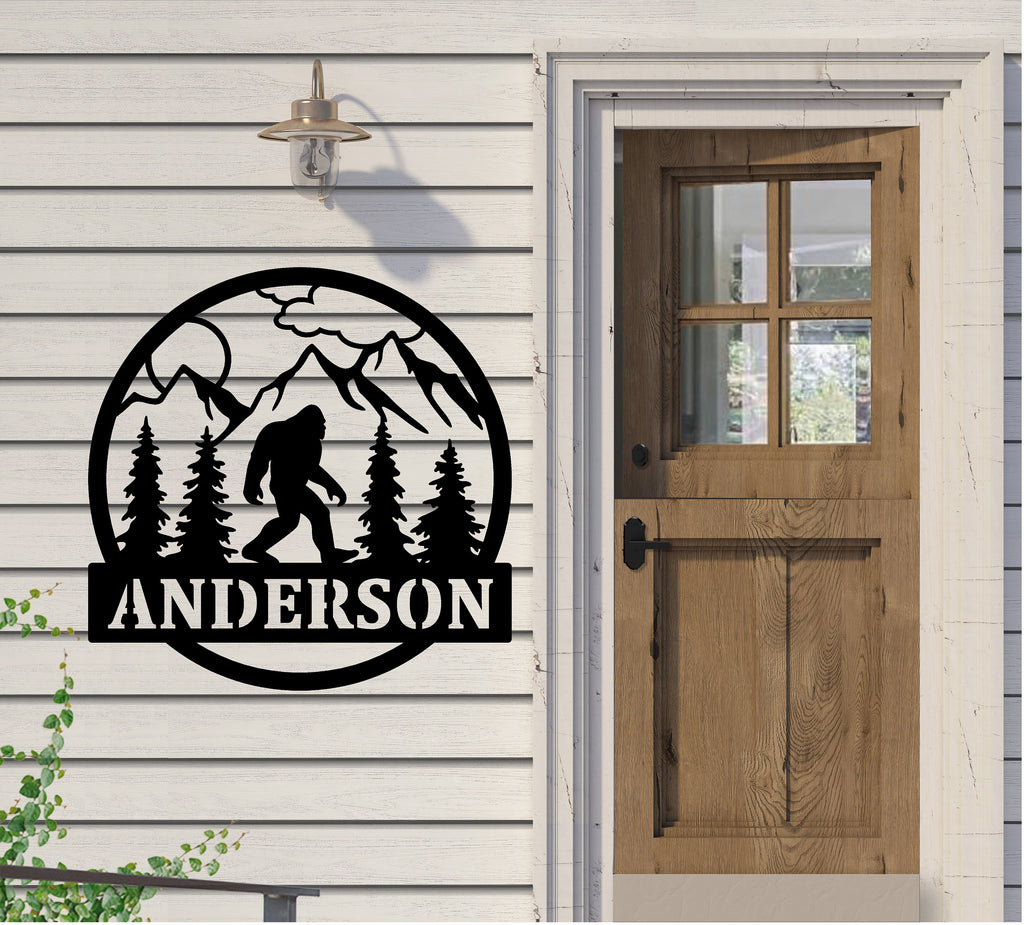 Bigfoot Monogram Metal Sign Cutout - Custom Big Foot Sign - Personalized Powder Coated Metal Name Sign -Sasquatch Design -Family Name Sign