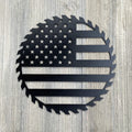 Sawblade Flag Metal Sign Cutout - Patriotic and Industrial-Inspired "American Flag Sawblade" Powder Coated Metal Sign USA Flag