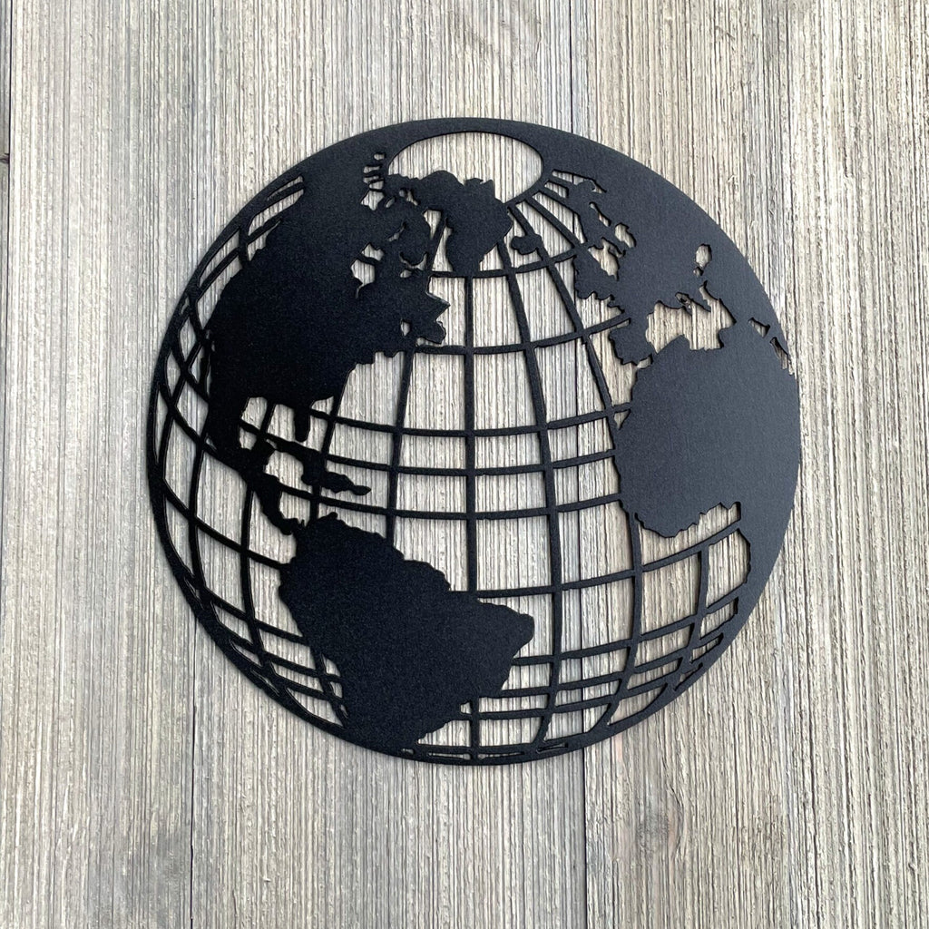 Globe Metal Sign Cutout - Worldly Wonders Metal Sign - Powder Coated Wall Art for Any Room