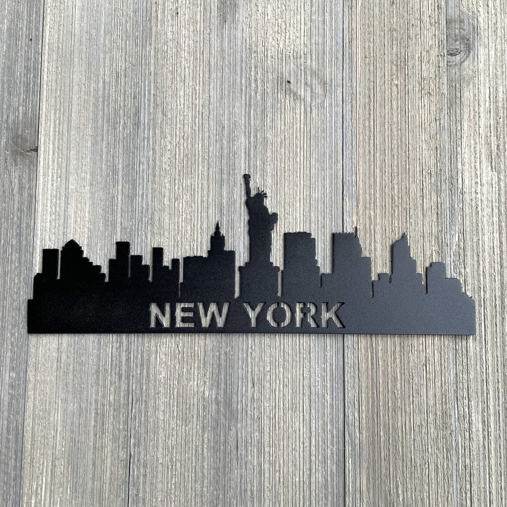 New York Skyline Metal Sign Cutout - Powder Coated for Durability - Statue Of libberty
