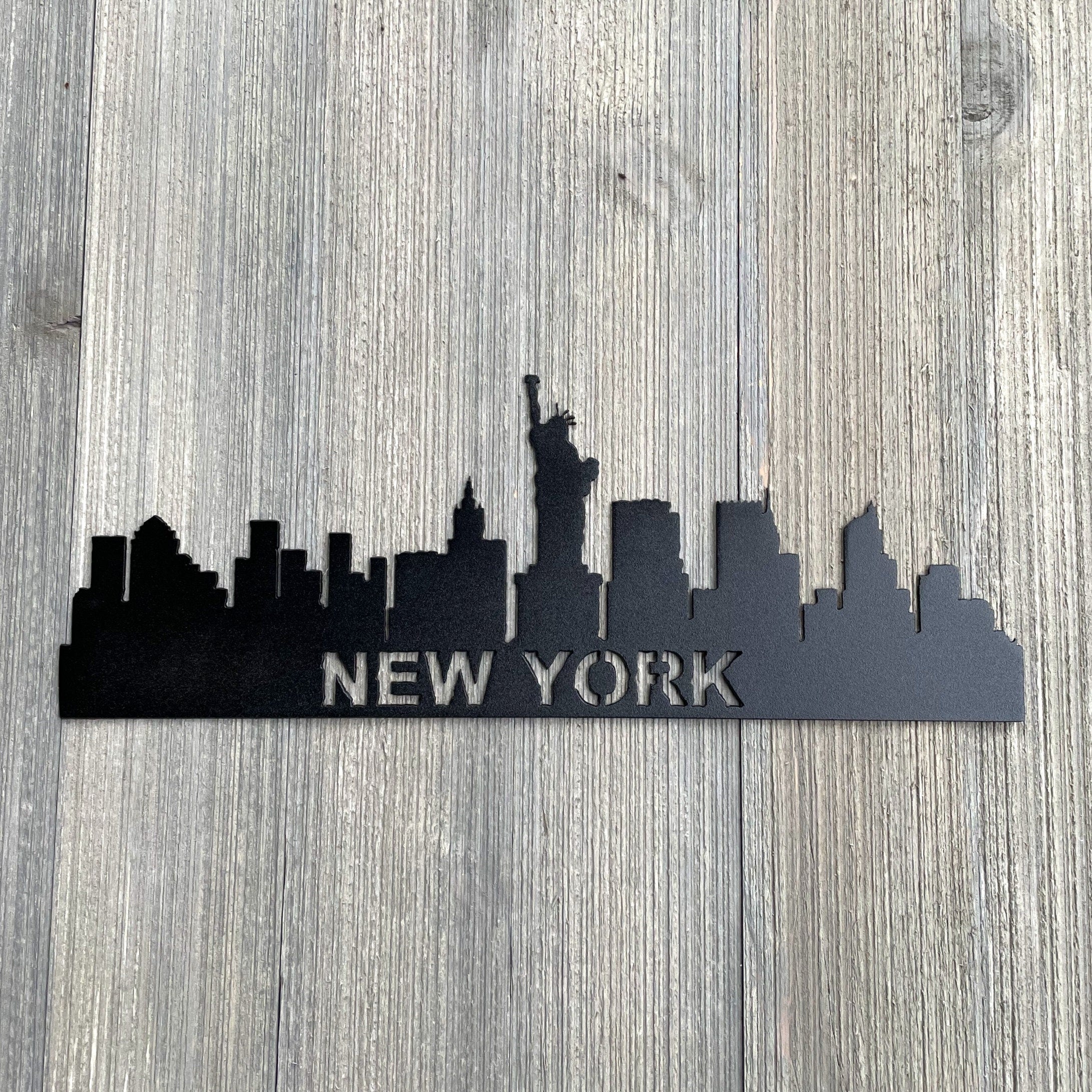 New York Skyline Metal Sign Cutout - Powder Coated for Durability - Statue Of libberty