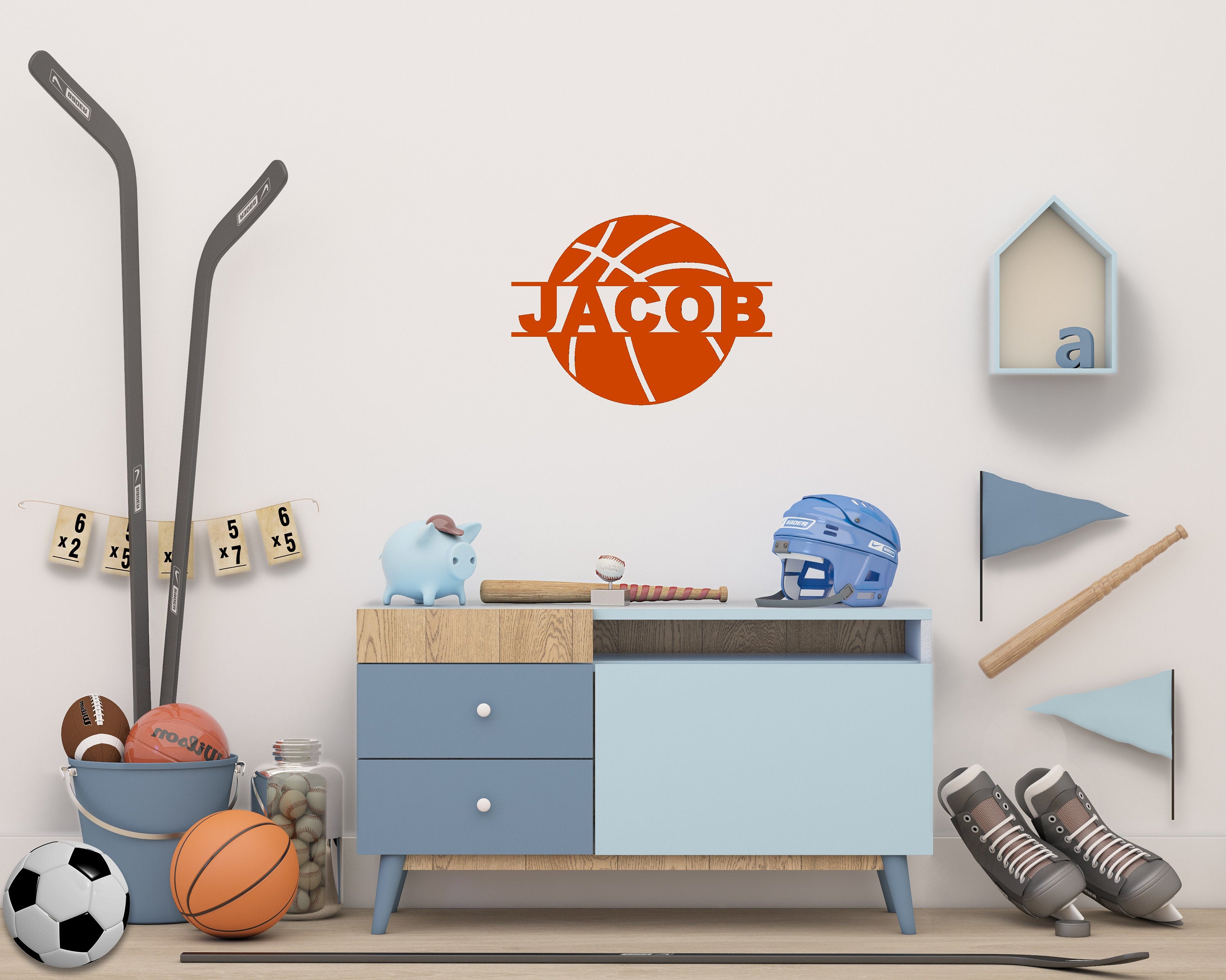 Personalized Basketball Monogram Metal Sign Cutout - Basket Ball Sign -Custom Basketball Sign -Personalizable Powder Coated Metal Name Sign
