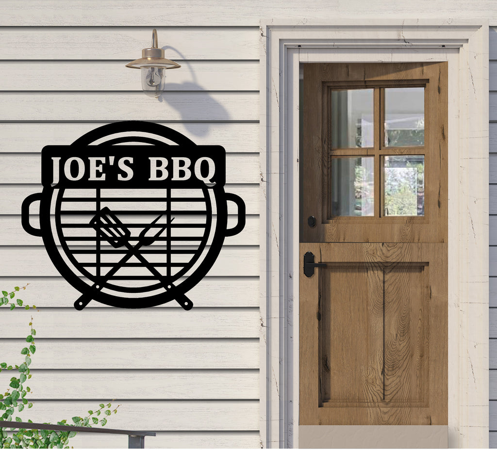 BBQ Monogram Metal Sign Cutout - Custom Grille Sign with Spatula and Fork - Personalized Powder Coated Metal Sign for Barbecue Lovers