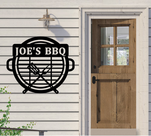 BBQ Monogram Metal Sign Cutout - Custom Grille Sign with Spatula and Fork - Personalized Powder Coated Metal Sign for Barbecue Lovers