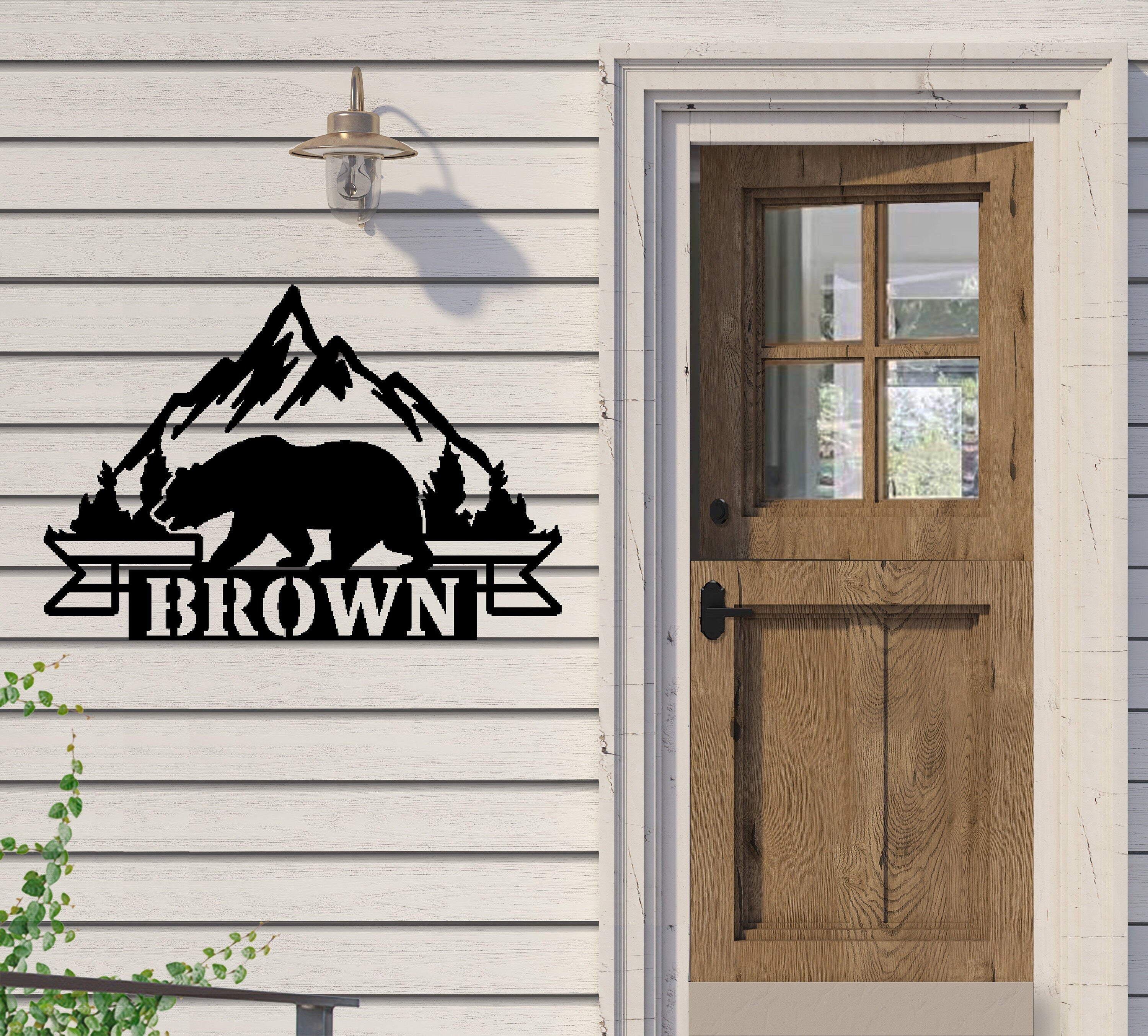 Bear Monogram Metal Sign Cutout - Custom Bear Sign - Personalized Powder Coated Metal Sign with Mountain Range Silhouette - Last Name Sign